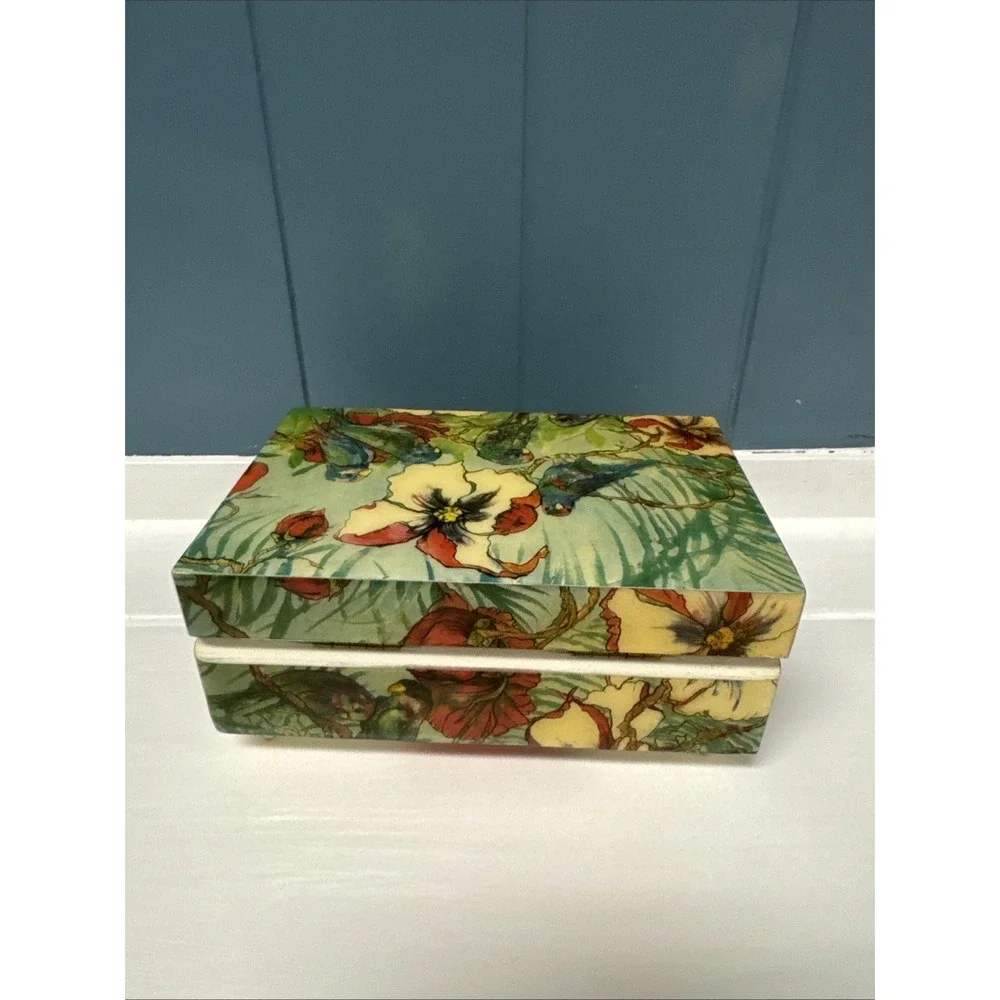 Vintage Musical Memories‎ REUGE Lacquered Music Box Tropical Birds *READ/SEE